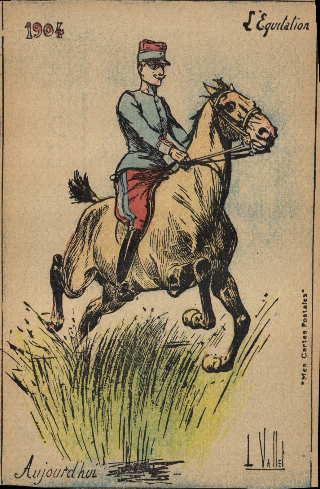 Équitation — cavalier en tenue militaire — L. VALLET, Mes Cartes Postales