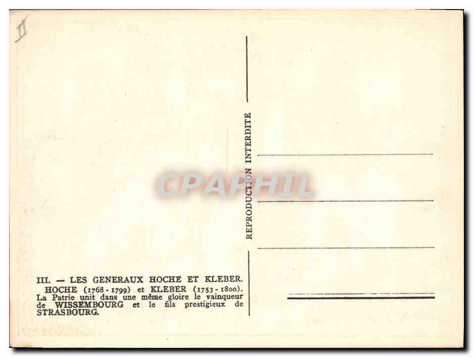 CPA Militaria Les generaux Hoche et Kleber Wissembourg Strasbourg — Rückseite