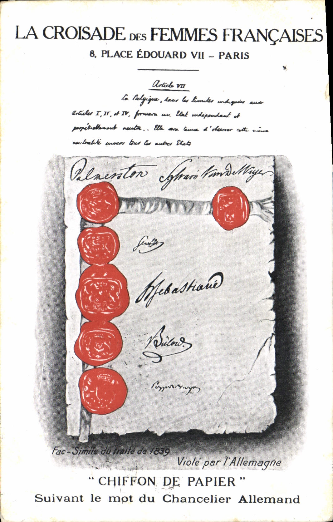 CPA Militaria La croisade des femmes francaises Place Edouard VII Paris Chiffon de papier du Chancelier Allemand