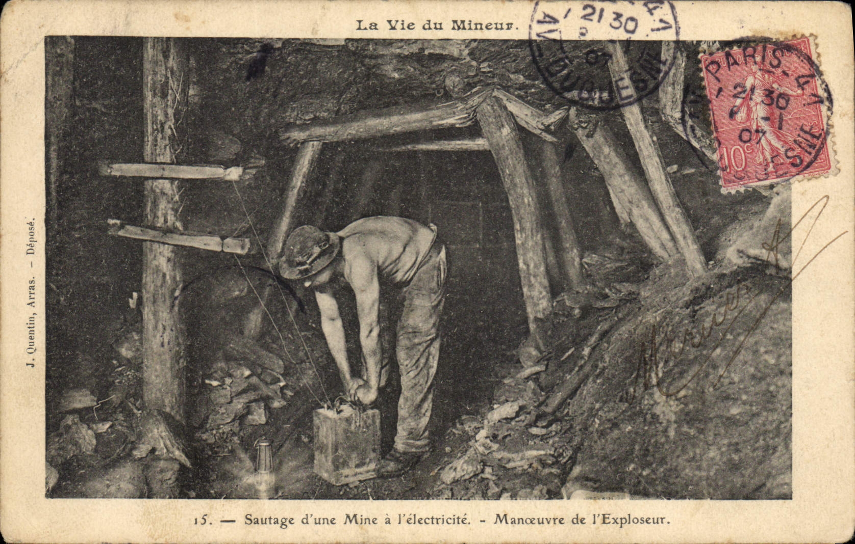 CPA Mine Mines La vie du mineur Sautage d'une mine a l'electricite Manoeuvre de l'exploseur