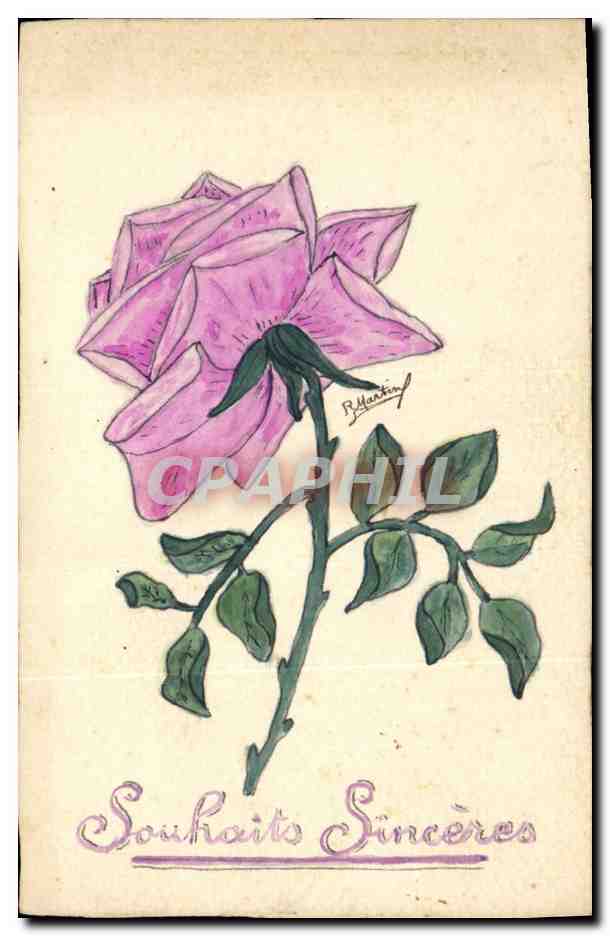 CPA Fantaisie Fleurs (dessin a la main) 