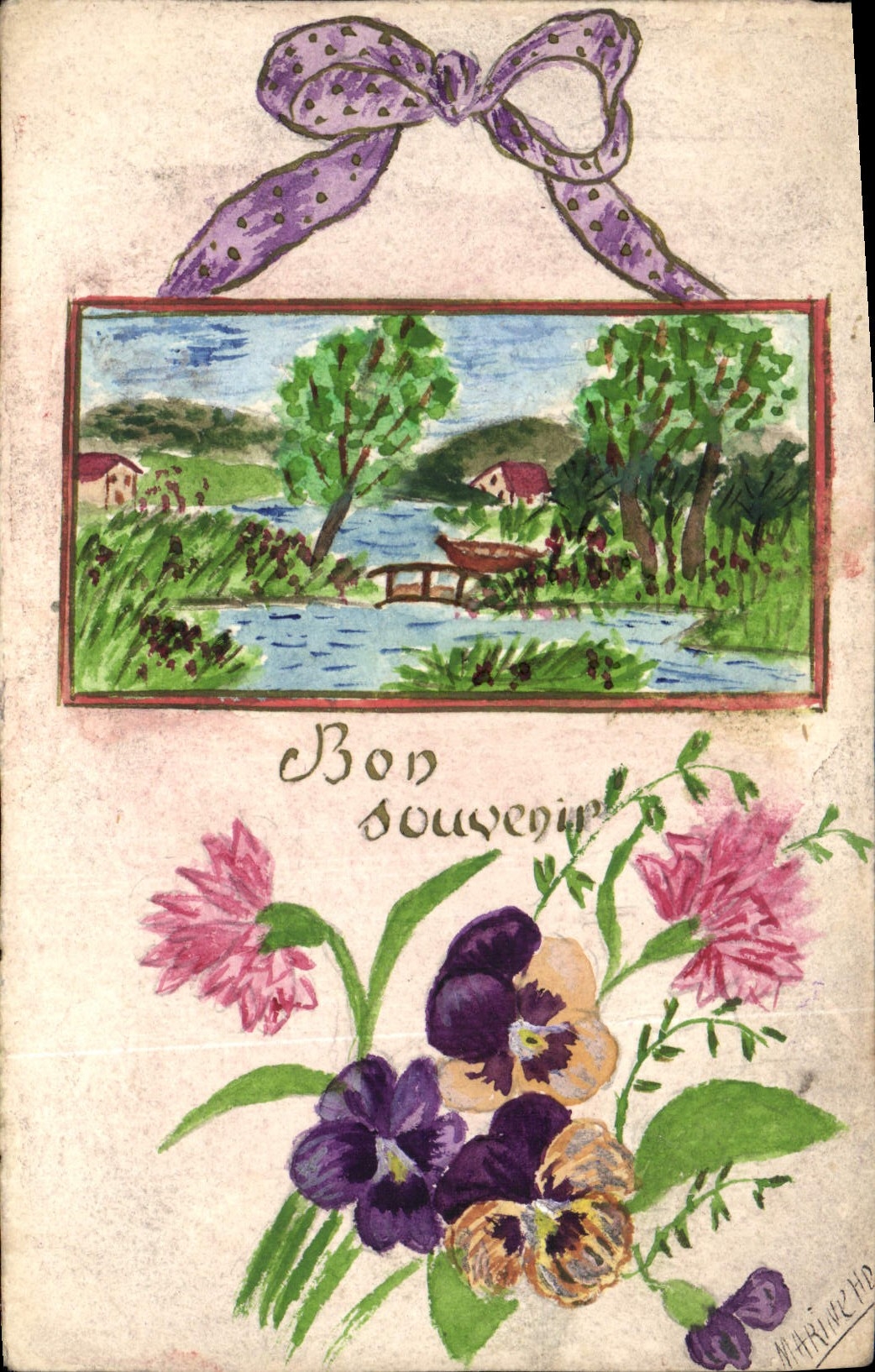 CPA Fantaisie Fleurs (dessin a la main) 