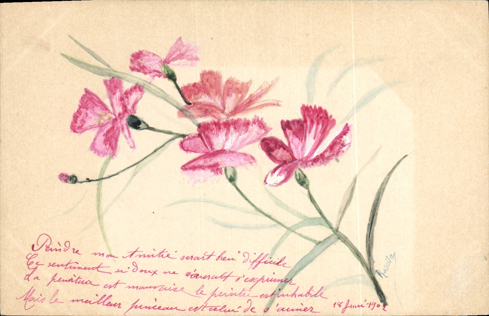 CPA Fantaisie Fleurs (dessin a la main) 