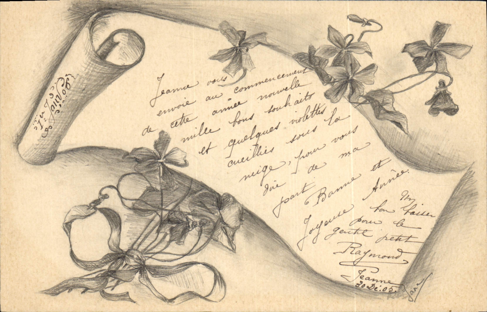 CPA Fantaisie Fleurs (dessin a la main) 