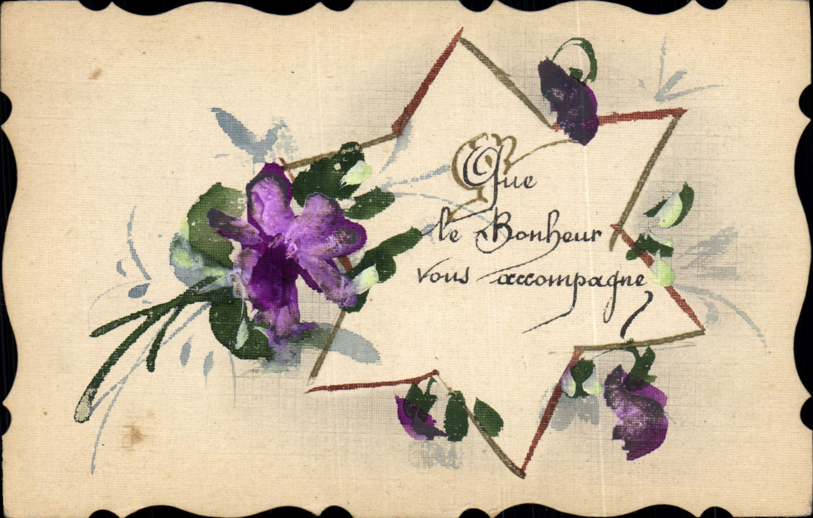Fleur de violet — Que le Bonheur vous accompagne — Carte postale