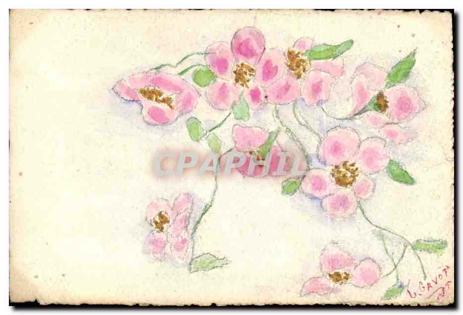 CPA Fantaisie Fleurs (dessin a la main) 