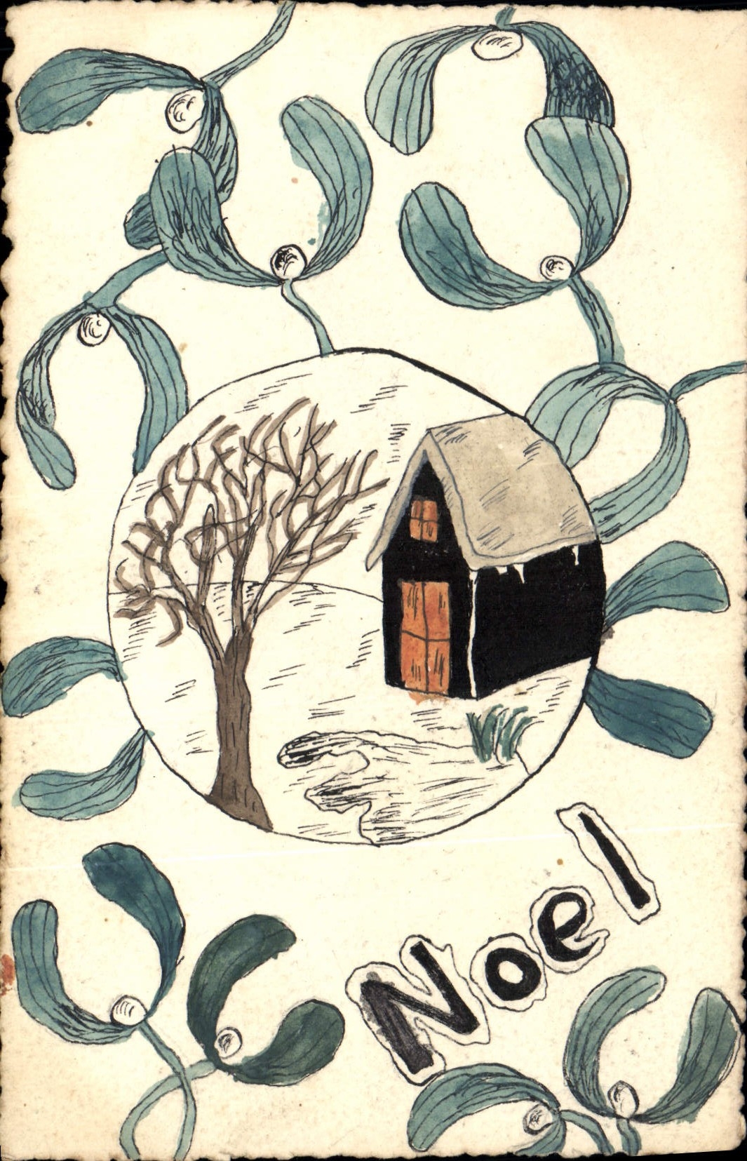 Noël — décor de gui — carte postale