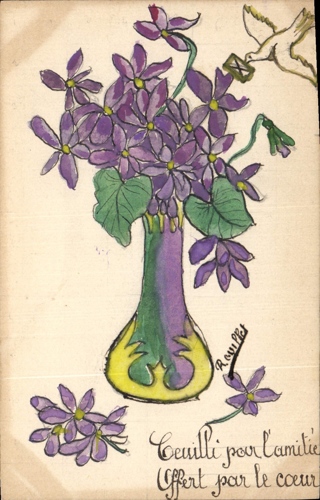 CPA Fantaisie Fleurs (dessin a la main) 