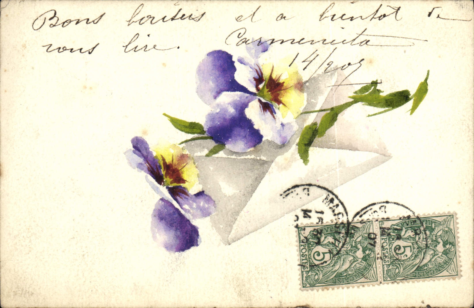 CPA Fantaisie Fleurs (dessin a la main) 