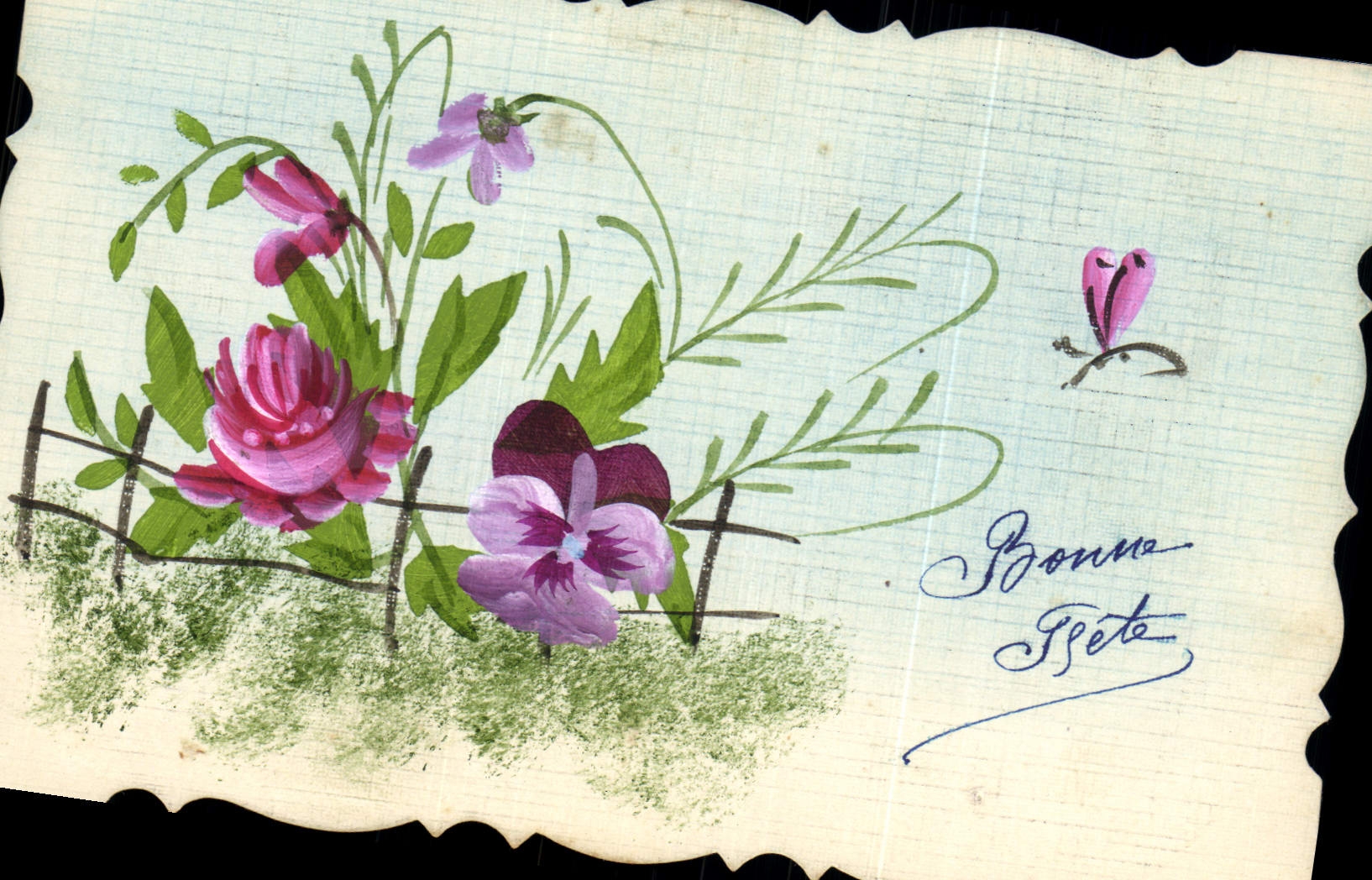 Fleurs et papillon — Bonne Fête — Carte postale