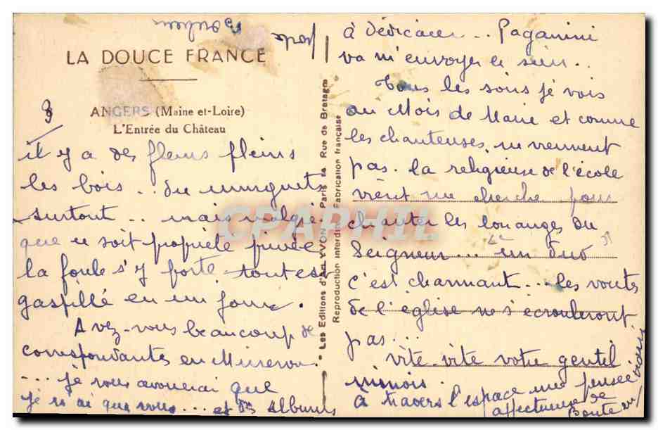CPA Angers L'entree du Chateau  — Verso