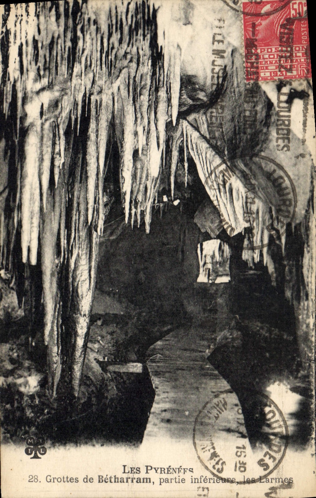 Les Pyrénées — Grottes de Bétharram, partie inférieure, les Larmes — Éditeur : M. L. (n° 28)