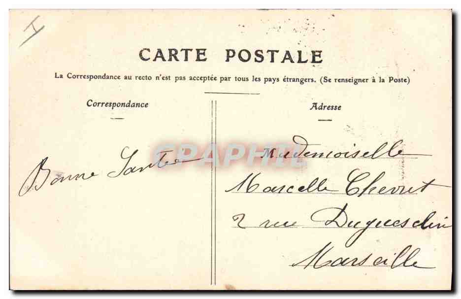 Saint-Nicolas et enfants — texte imprimé et timbre — éditeur non visible — Verso