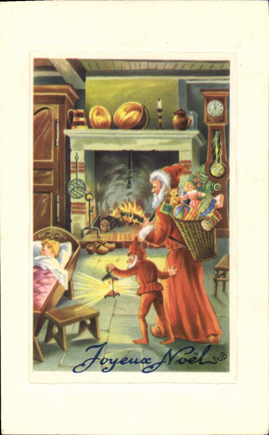 Papá Noel y duende — escena de Navidad — M.D. Paris, serie 3930