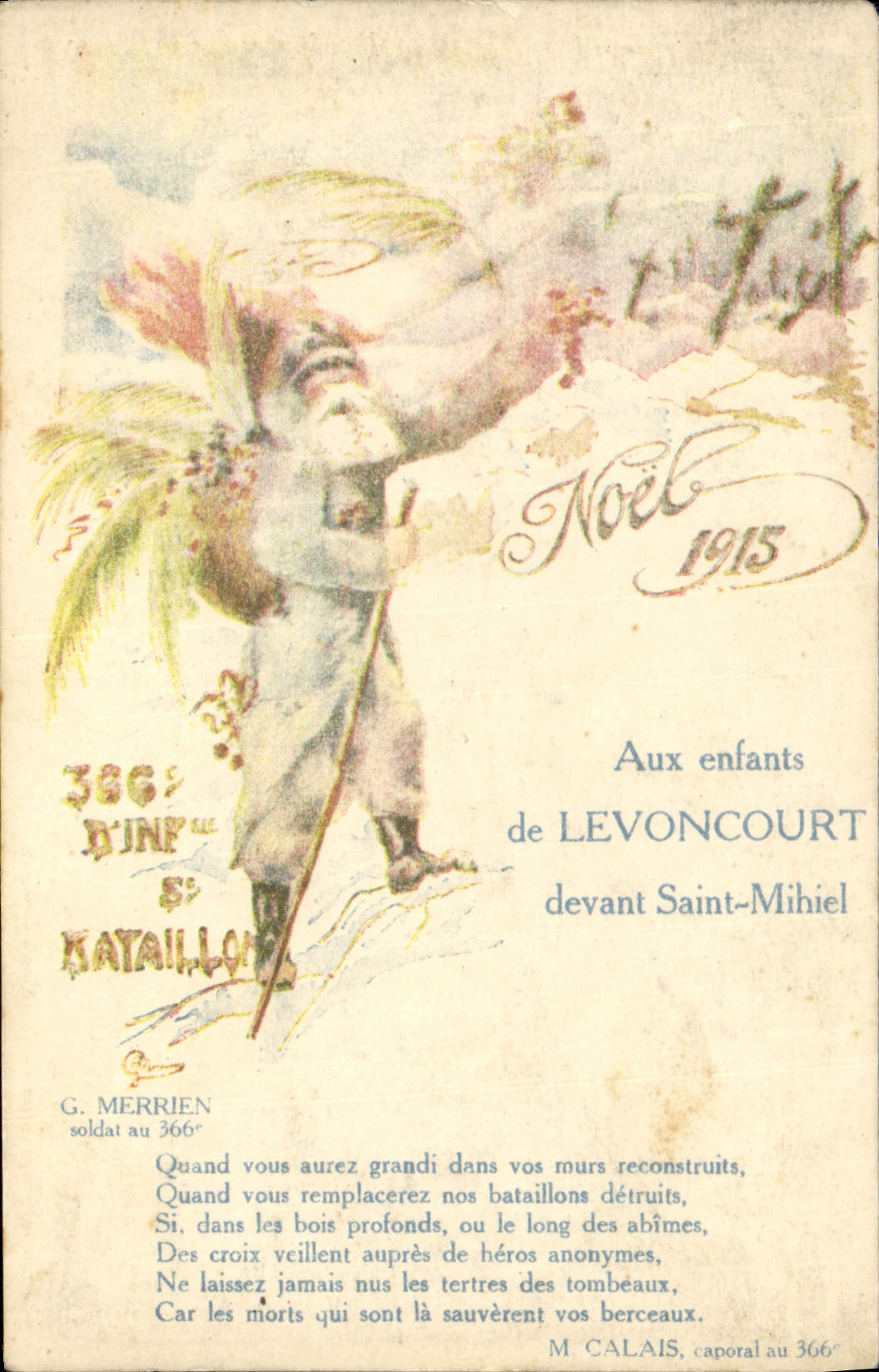 Noël 1915 — Soldat au 366e D'Inf. 8e Kataillon — G. Merrien — M. Calais — Levoncourt devant Saint-Mihiel
