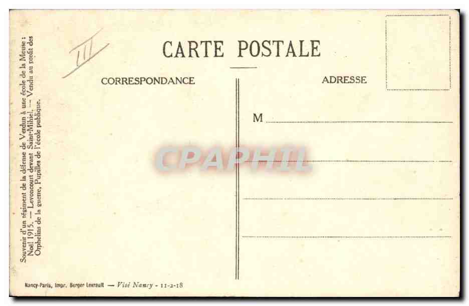 Noël 1915 — Soldat au 366e D'Inf. 8e Kataillon — G. Merrien — M. Calais — Levoncourt devant Saint-Mihiel — Verso