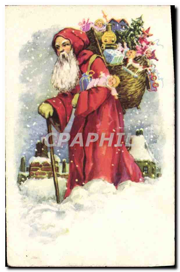 Tarjeta postal antigua Fantasía Papá Noel