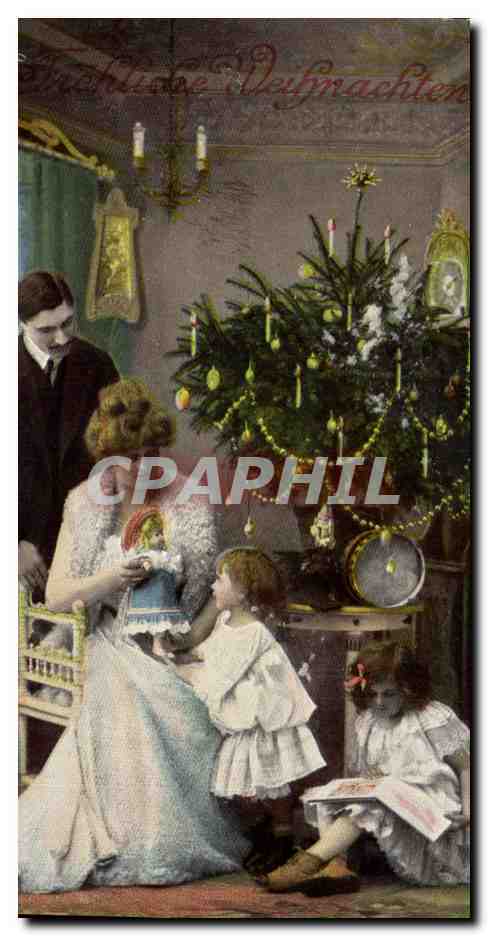 Famille autour d'un sapin de Noël — éditeur anonyme, n° de série non visible