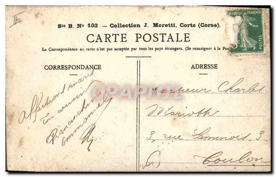 CPA Palais de Justice Bastia Corse Corsica — Rückseite