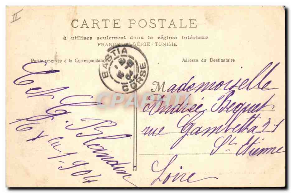 CPA Palais de Justice Corse Bastia Corsica — Verso