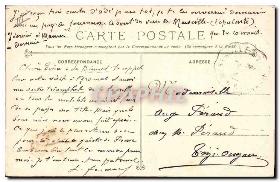 Bouvet - Cuirassé à tourelles — Marine Militaire Française — Marius Bar — Toulon. — Verso