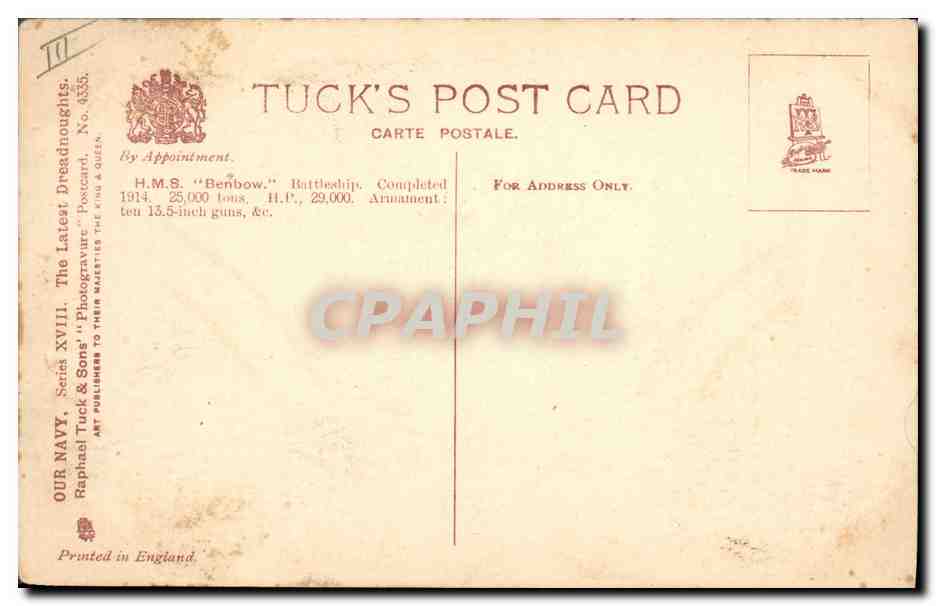 CPA Bateau de Guerre HMS Benbow — Verso