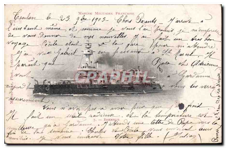 Navire de la Marine Militaire Française — photographie par Toulon — n°7 — éditeur Brennus - Anverso