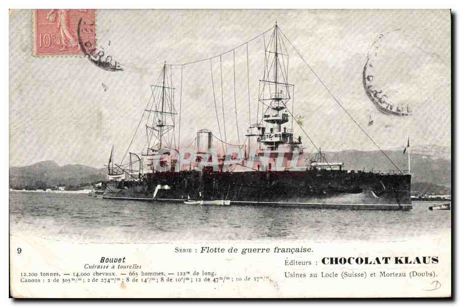 CPA Bateau de Guerre Bouvet Cuirasse a tourelles