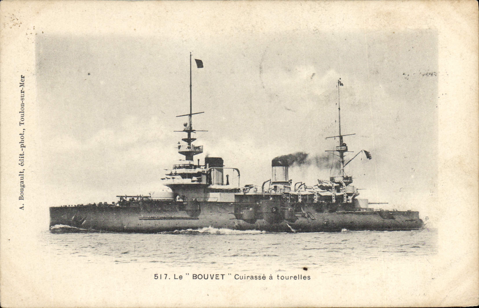 El "Bouvet" acorazado con torretas — Toulón — A. Bougault, editor, n° 517