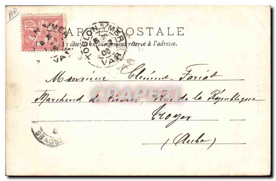 El "Bouvet" acorazado con torretas — Toulón — A. Bougault, editor, n° 517 — Reverso