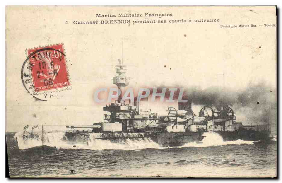 CPA Bateau de Guerre Cuirasse Brennus pendant ses essais de vitesse