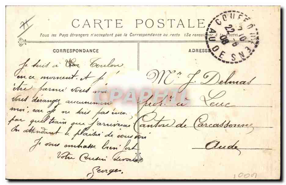 CPA Bateau de Guerre Cuirasse Brennus pendant ses essais de vitesse — Verso