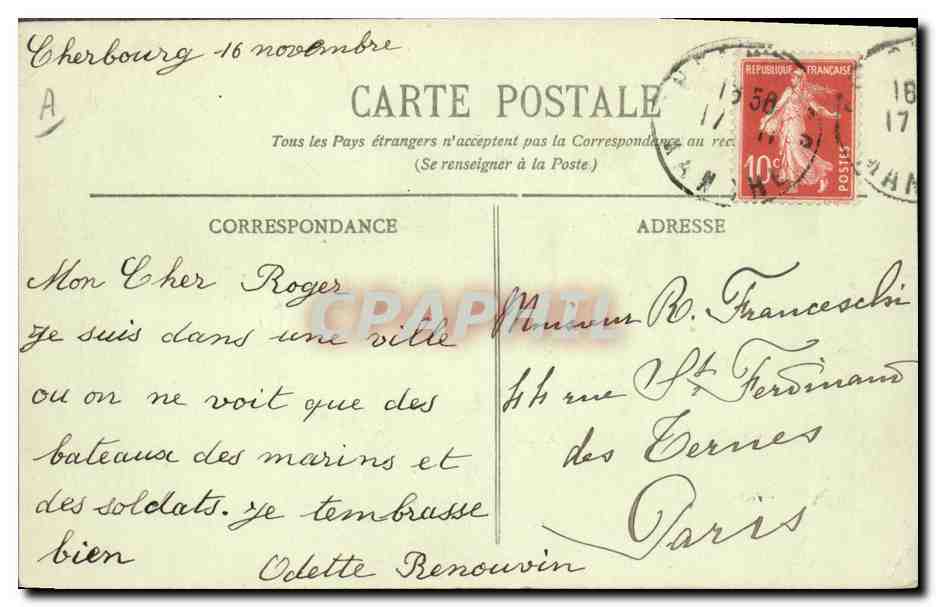 CPA Bateau de Guerre Le Bouvines Cuirasse Garde Cotes — Verso