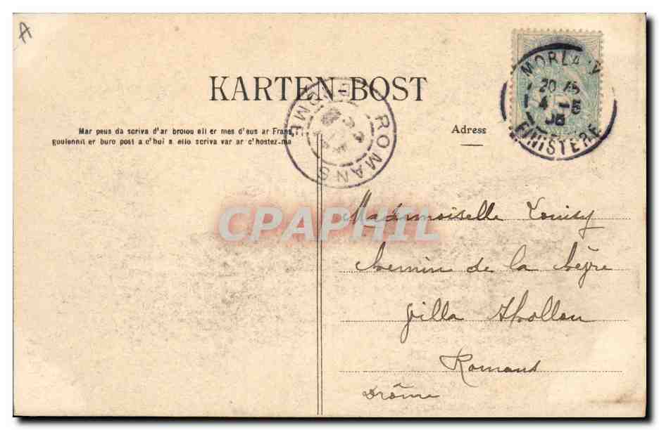 CPA Folklore Jeune fille d'Auray — Verso