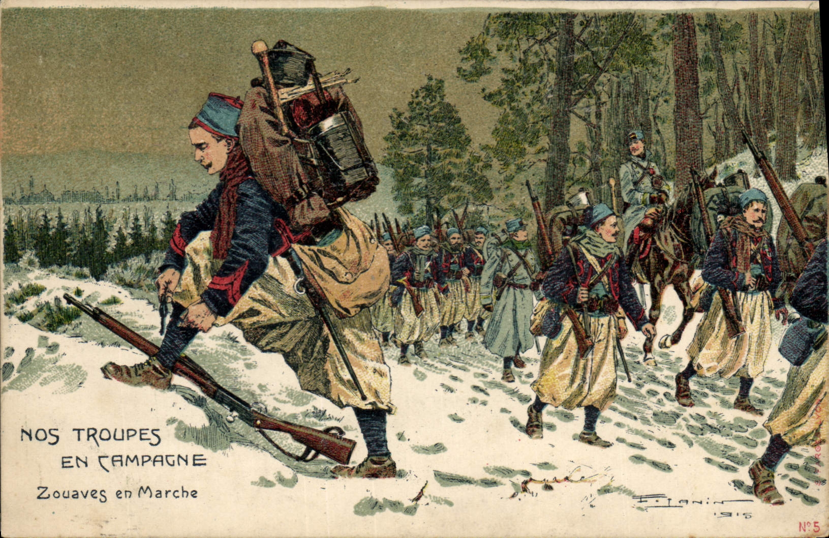 CPA Militaria Nos troupes en campagne Zouaves en marche 