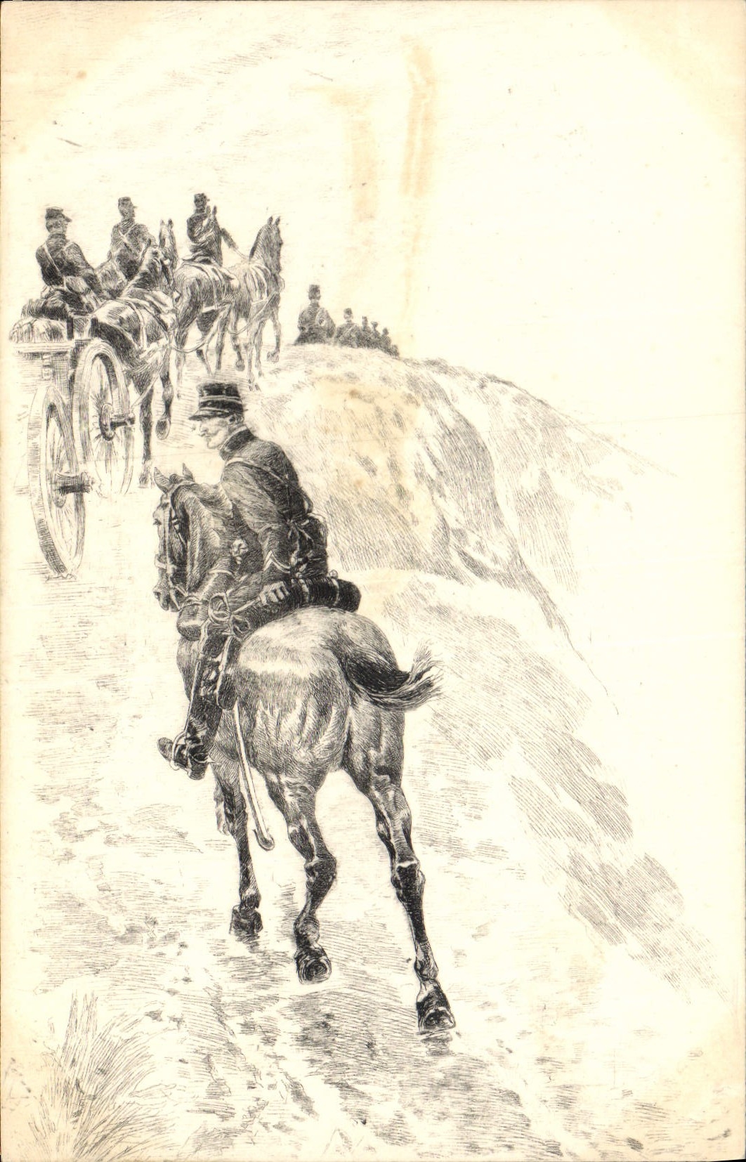 Scène militaire — cavalier et char à cheval — éditeur non identifié