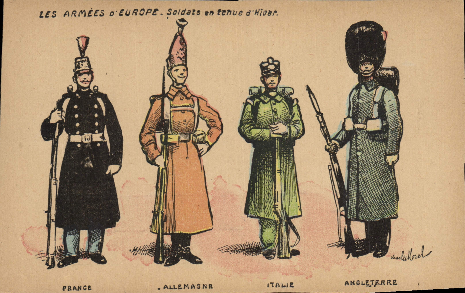 Soldats en tenue d'hiver — Les armées d'Europe — Éditeur H. Bilbrel