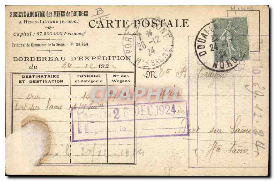 CPA Mine Mines Societe des Mines de Dourges Puits Mulot et Mulot Bis — Verso