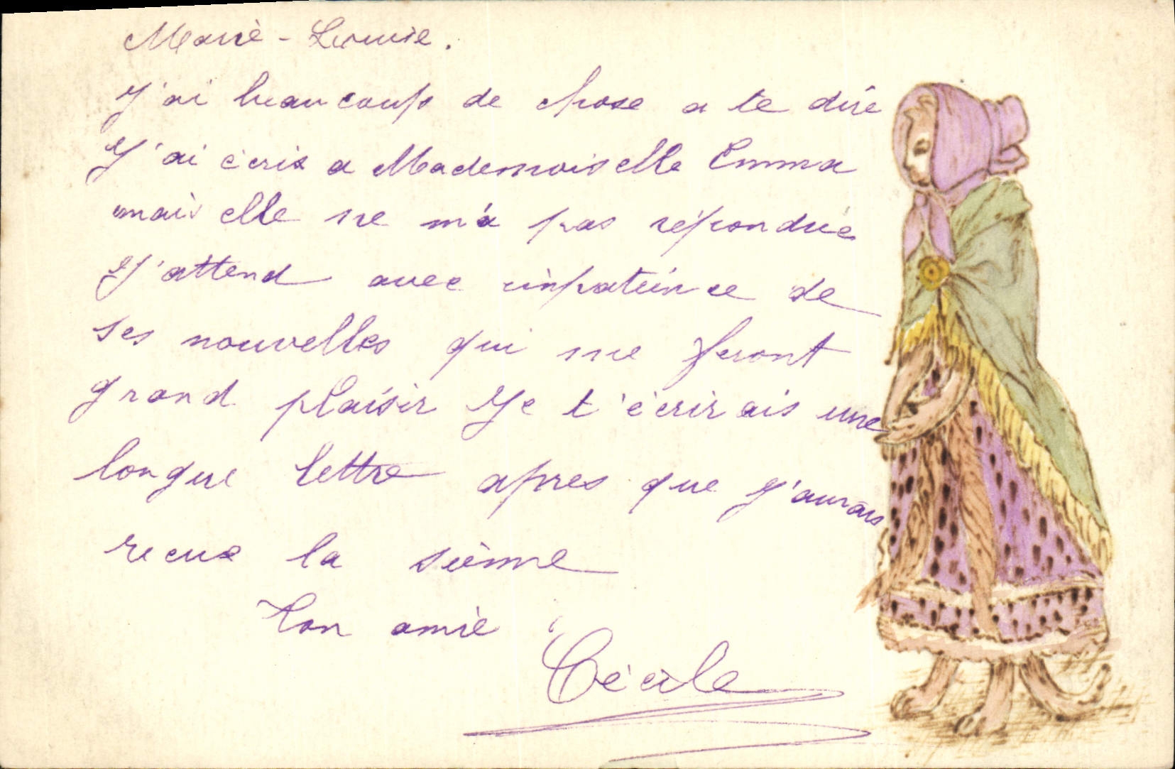 Femme en robe à motifs — illustration — éditeur inconnu