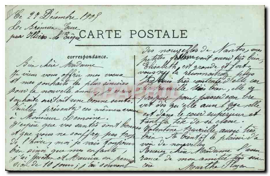 Fleurs de rosier — Souhaits de Bonheur pour l'année 1906 — Martha Plagey — Reverso