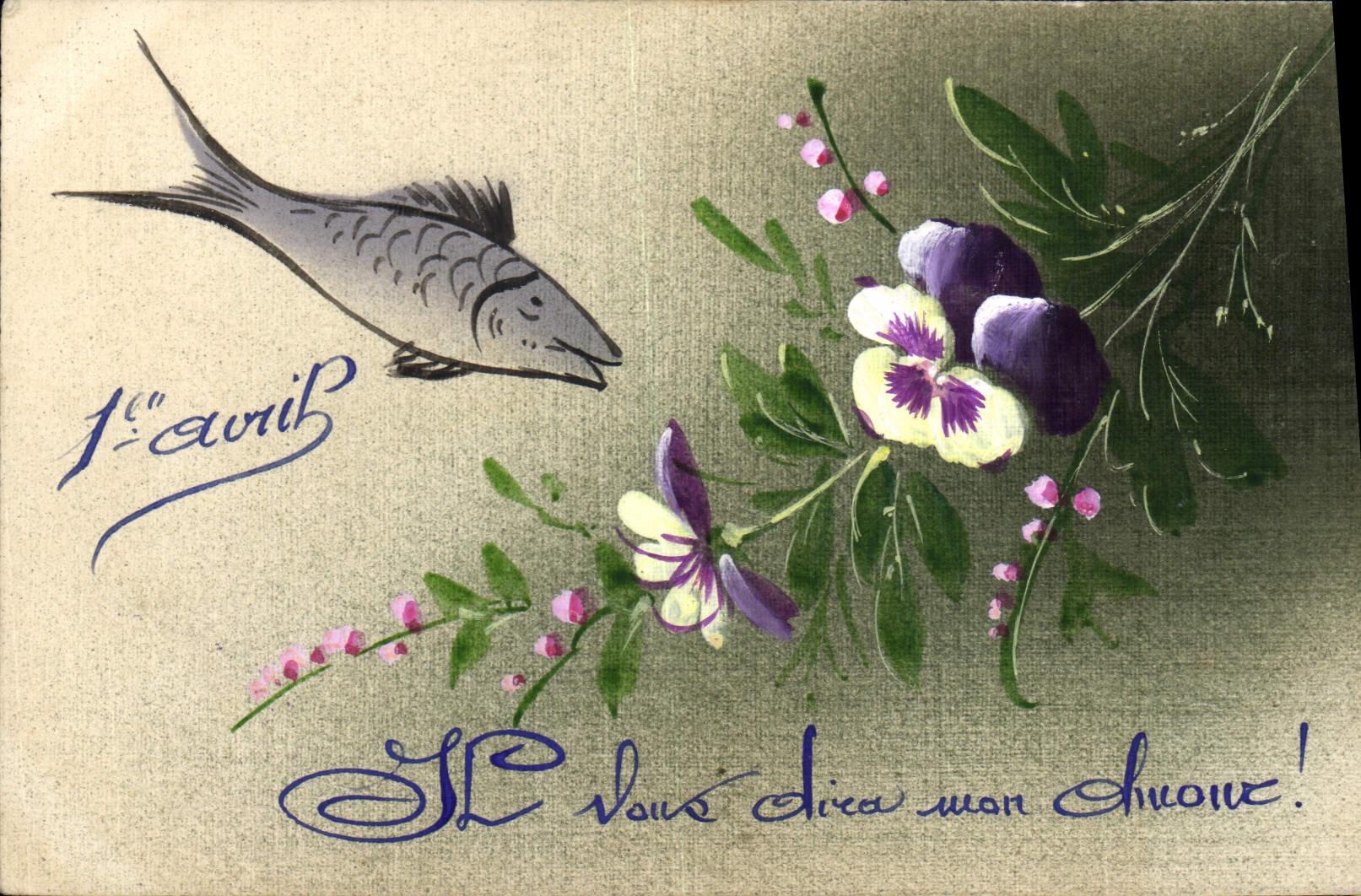 Pez y flores — 1° de abril — texto manuscrito