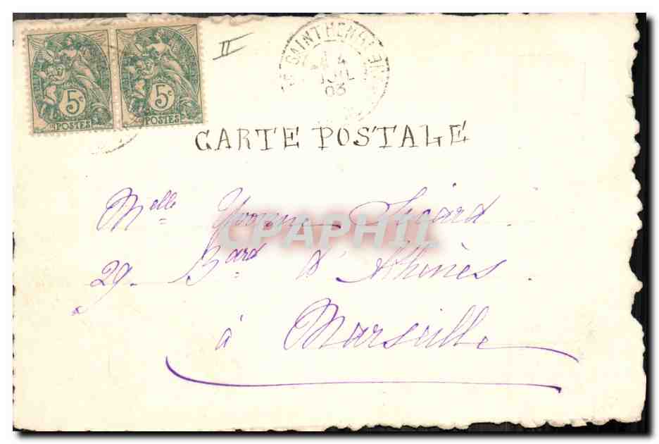 Fleurs roses — dessin à l'encre et aquarelle — carte postale envoyée de Saint-Henri-en-Beauce — Verso