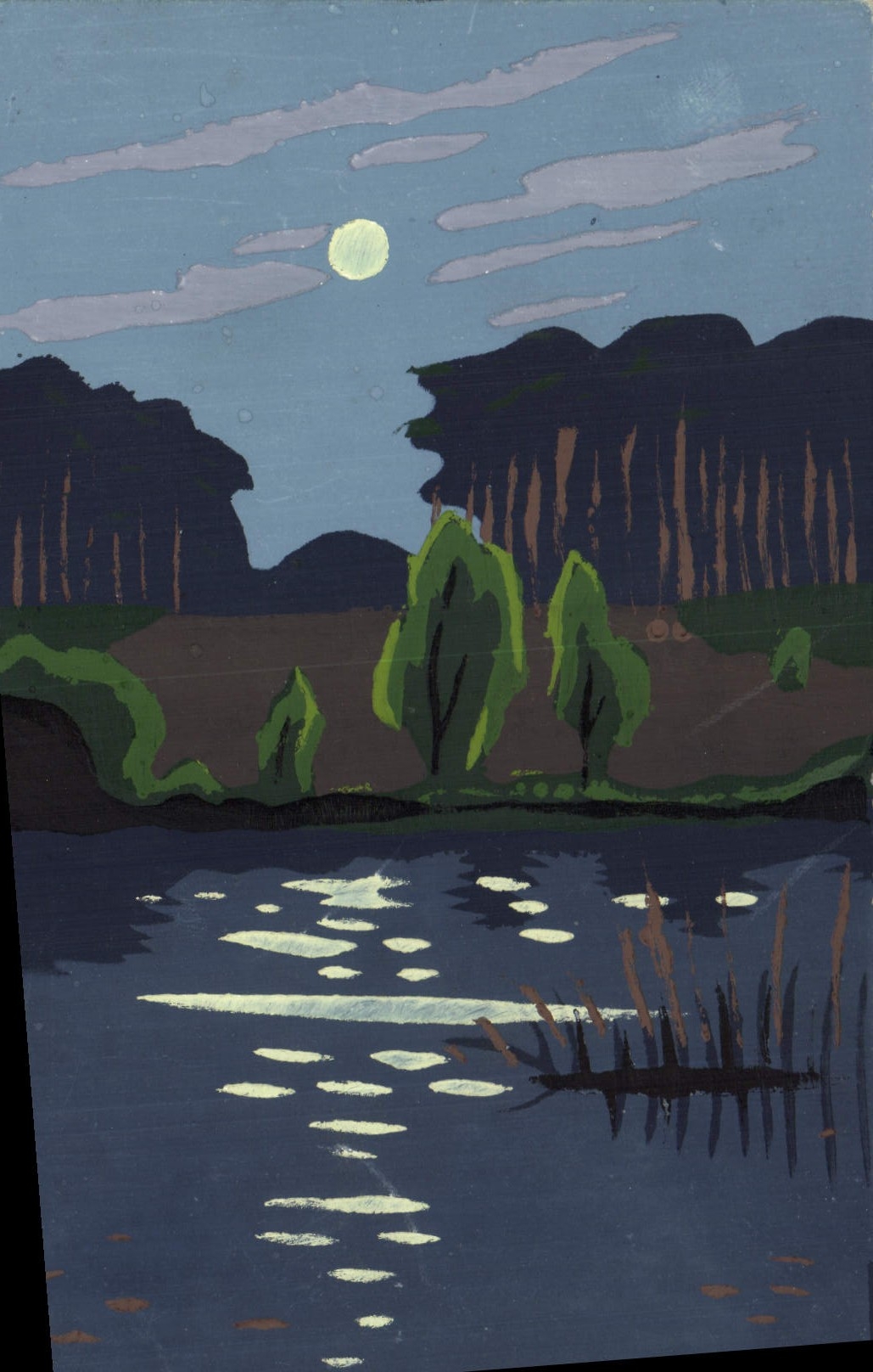 Lune sur un lac — paysage nocturne — éditeur NOSORA, n° III