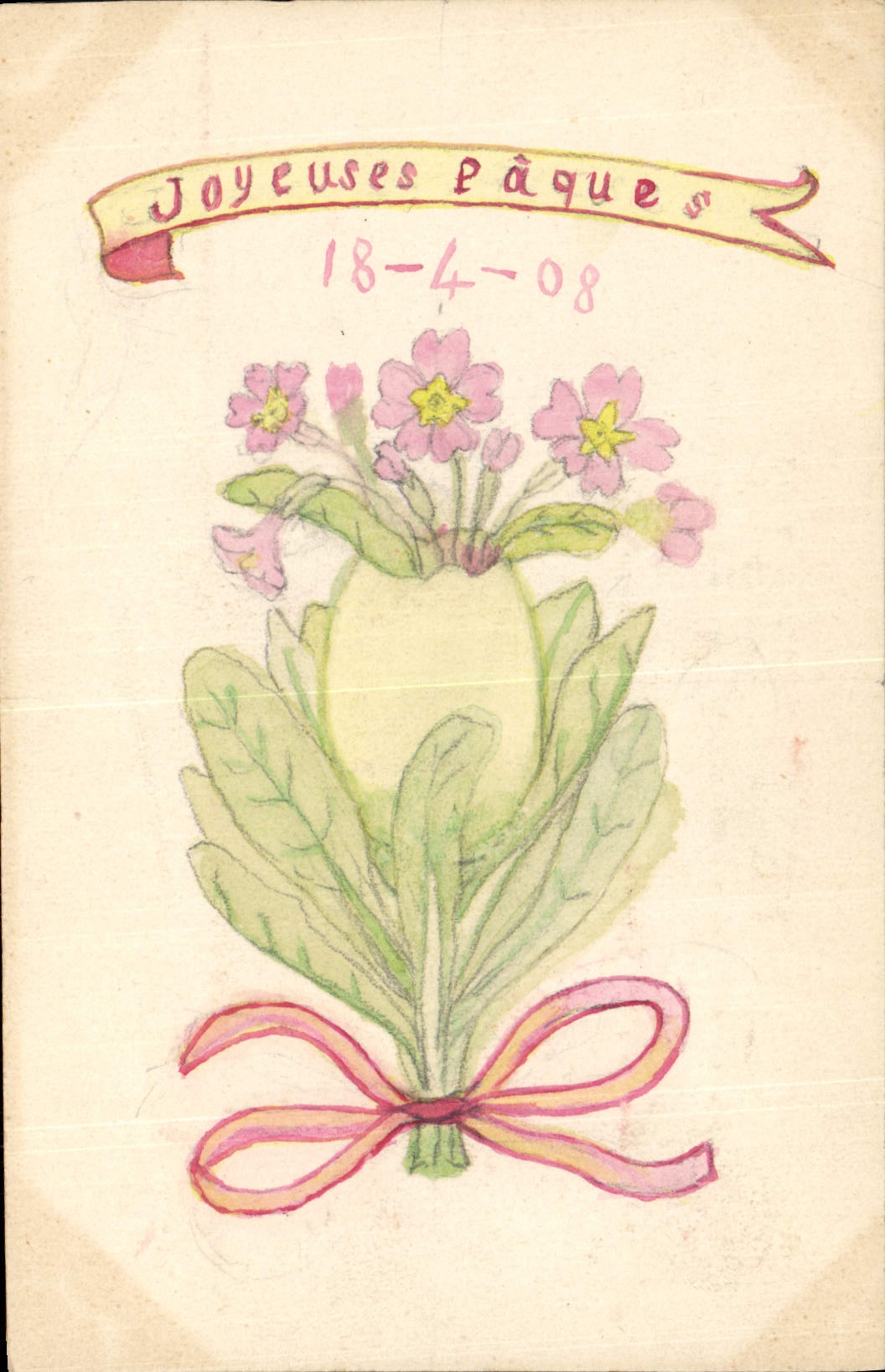 Fleurs de printemps — Pâques 1908 — Carte postale intérieure