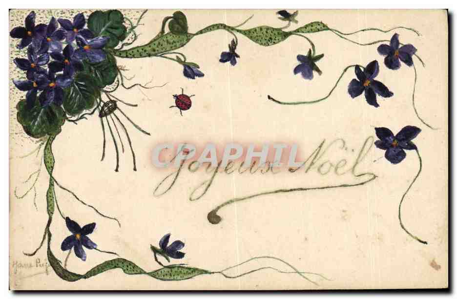 Fleurs de violettes et coccinelle — Joyeuse Noël — Hans Rejman