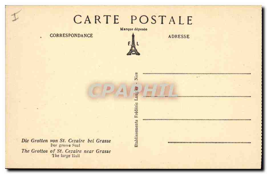 Les Grottes de Saint-Cézaire, près Grasse (A.-M.) — La Grande Salle — F. L. n° 591 — Reverso