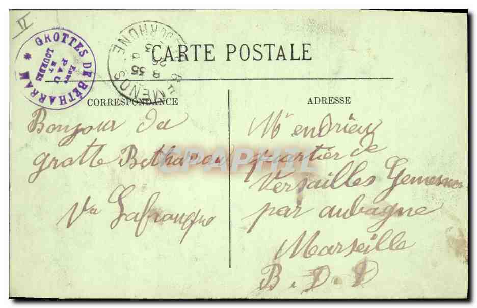 CPA Grottes de Betharram La riviere — Rückseite