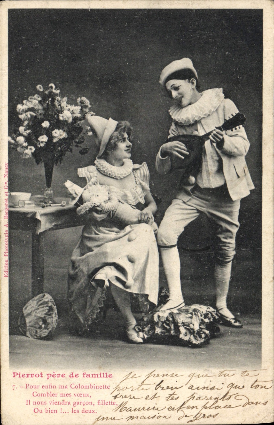 Vintage Postcard Father Pierrot in Fancy Dress