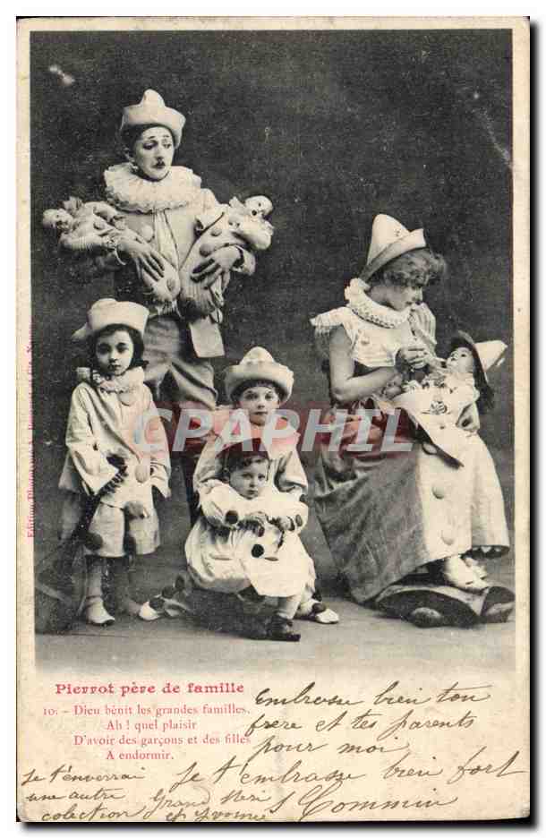 CPA Fantaisie Pierrot Pere de famille