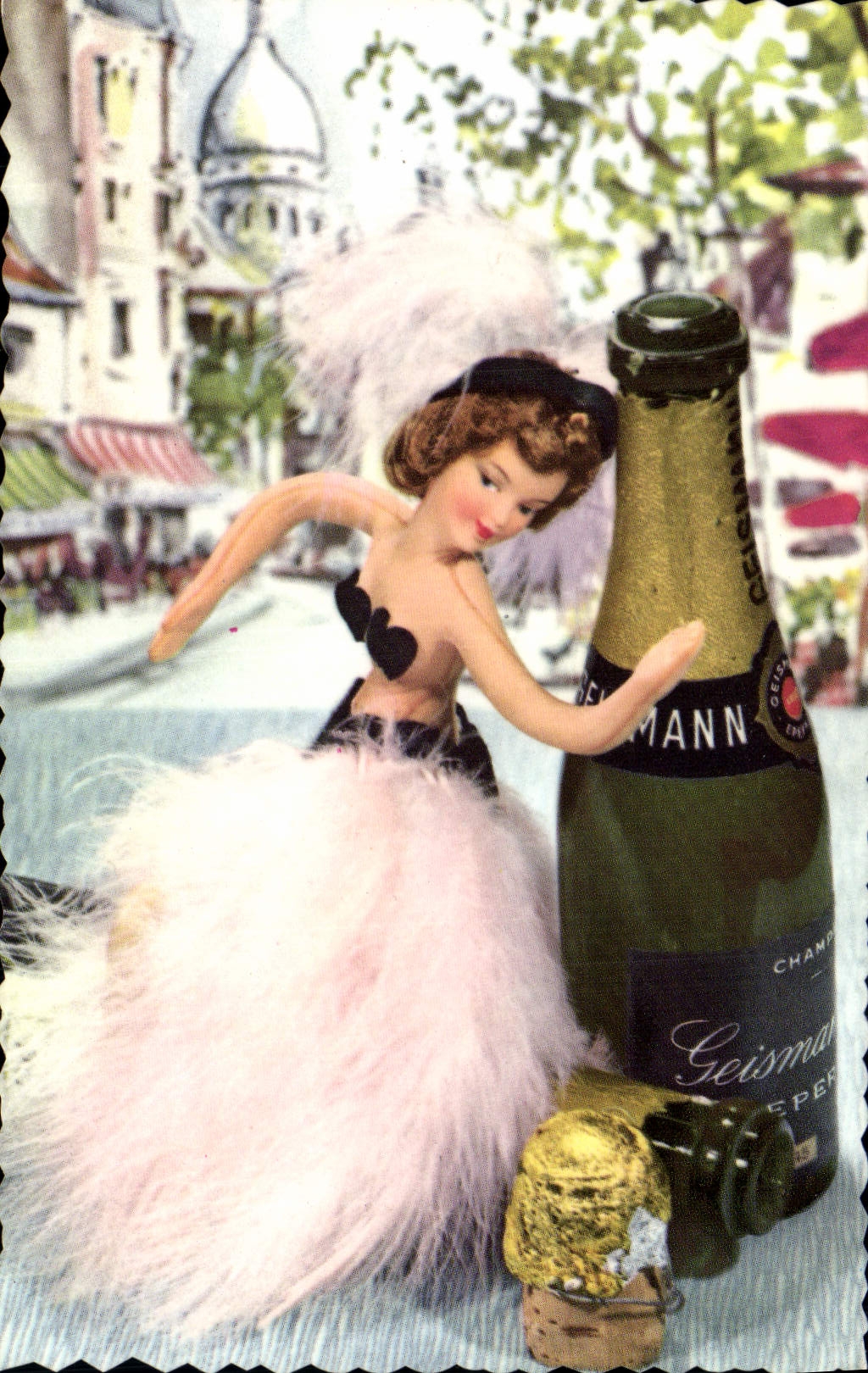 Poupée danseuse avec bouteille de champagne — Geismann — édition Sims Décor